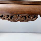 Vintage Rectangular Solid Walnut Console Table with Engraved Mirror Motif, Italy