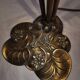 Brass water lily lamp and glass paste tulip, double, art nouveau style.