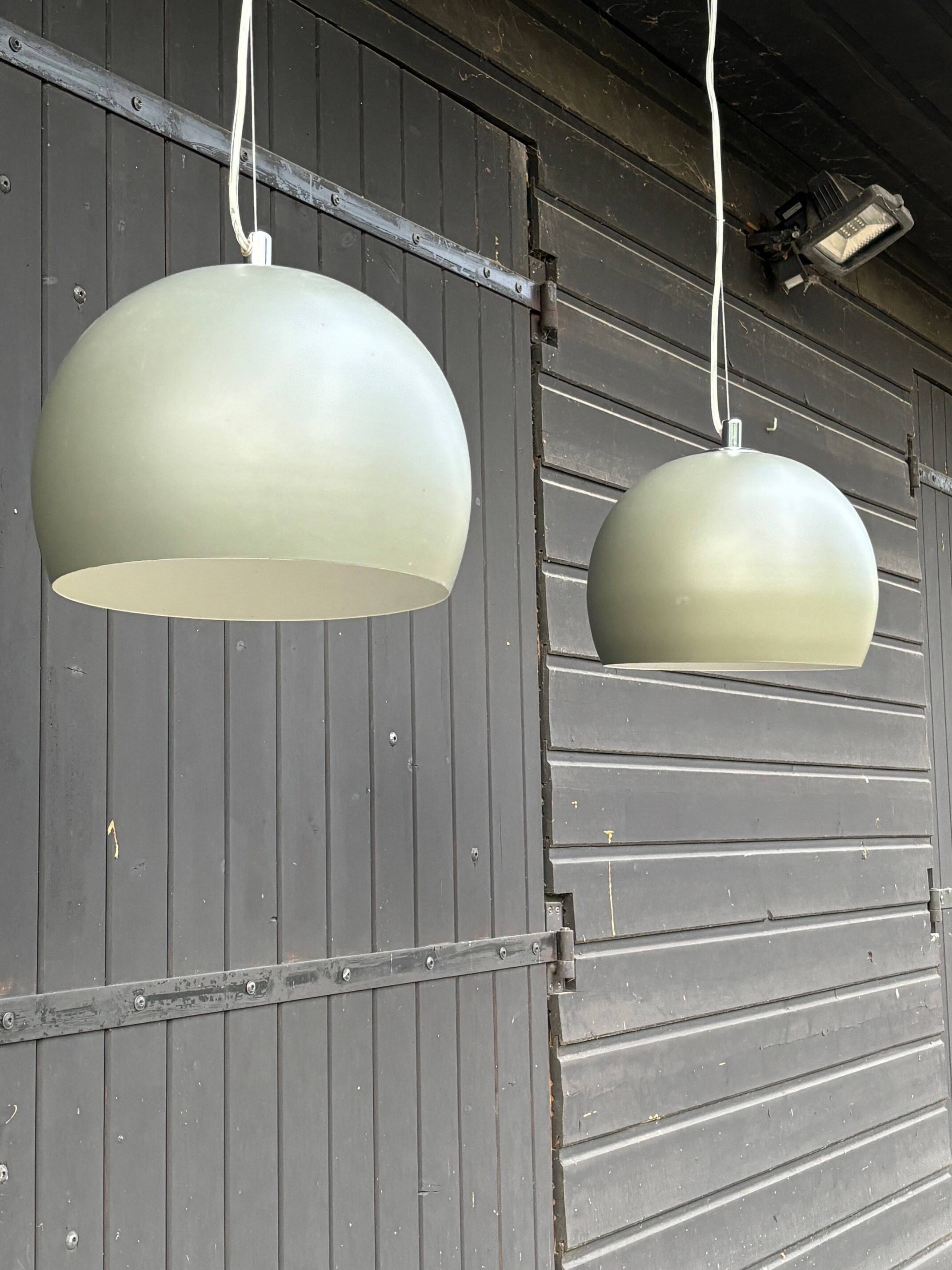 2 round metal pendant lights, Sweden 1980s