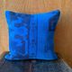 Electric Blue Vintage Turkish Rug Pillow, Hand-Stitched Wool Cushion