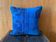 Electric Blue Vintage Turkish Rug Pillow, Hand-Stitched Wool Cushion