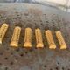 6 enameled ceramic knife holders, slip, vintage golden yellow