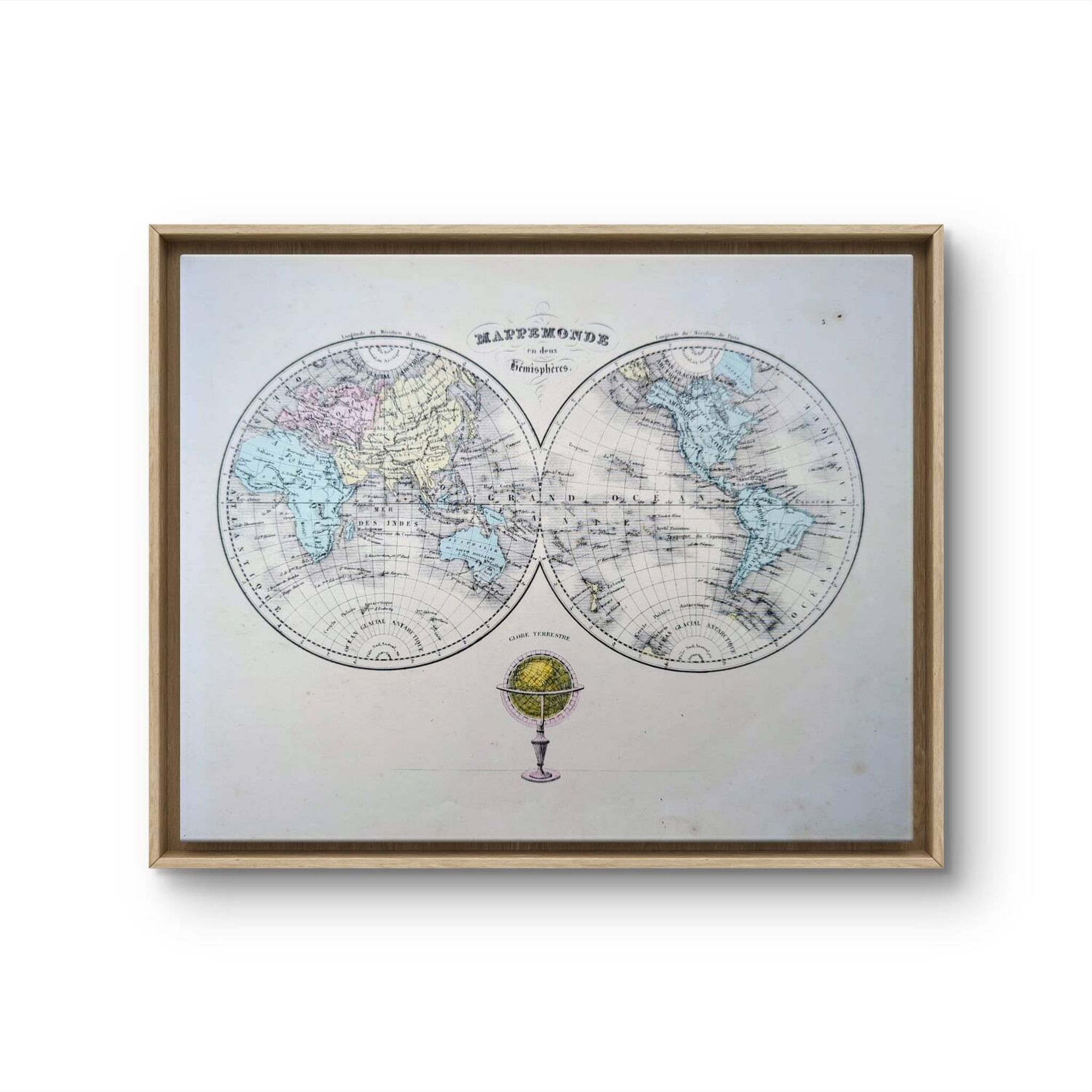 Antique world map, printed in 1852