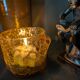 Small vase or amber bubbled glass tealight holder