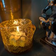Small vase or amber bubbled glass tealight holder