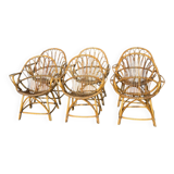 Set of 6 rattan armchairs from the 1960s, France.