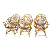 Set de 6 fauteuils en rotin des années 60 France