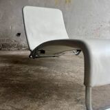 White leather Tuoli lounge chair by Antti Nurmesniemi for Cassina (1970) — chrome frame