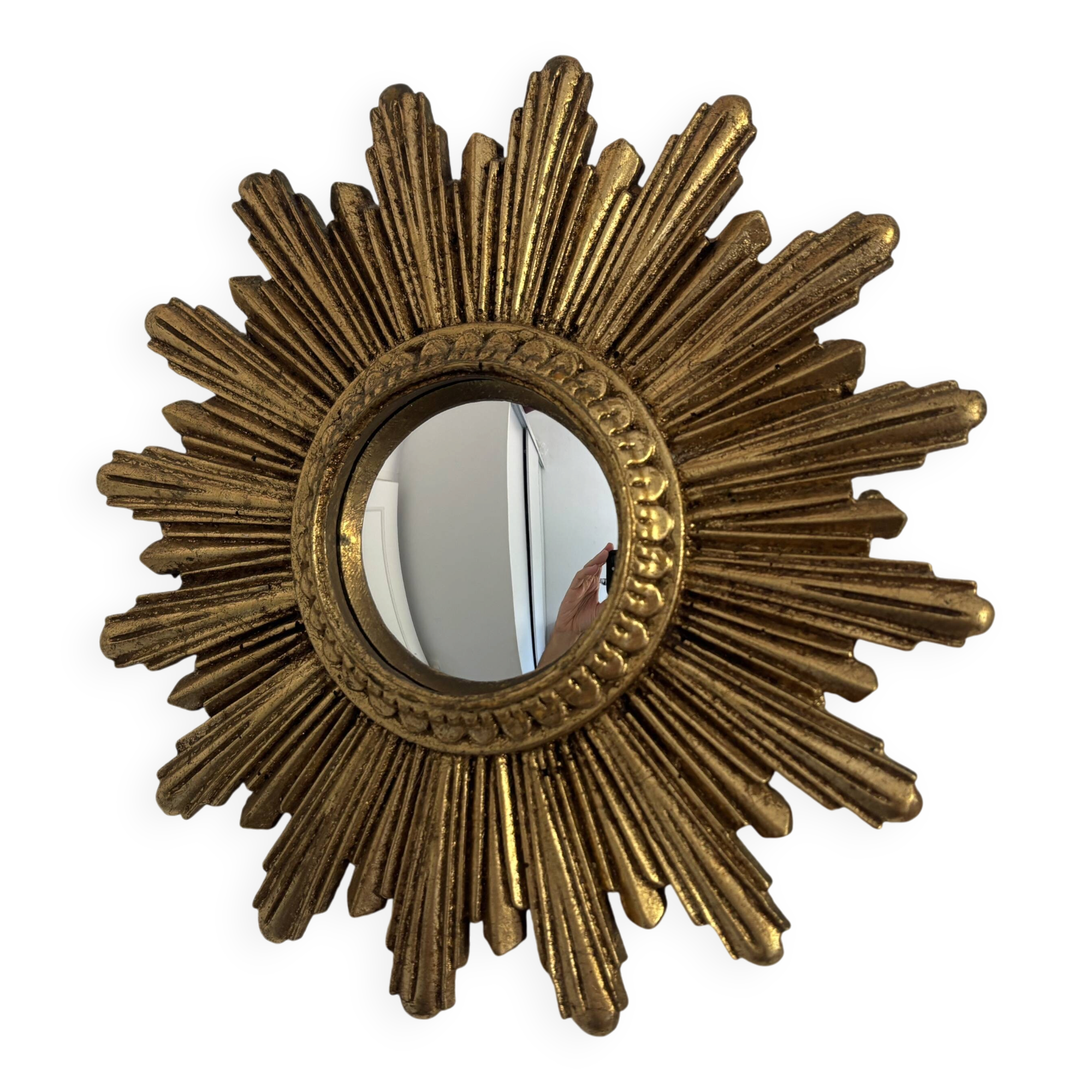 Vintage 1960 sun mirror witch's eye fine gold resin - 26 cm