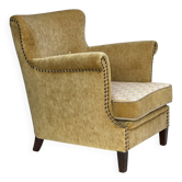 1960s, Danish armchair, honey-yellow furniture velour, original condition.