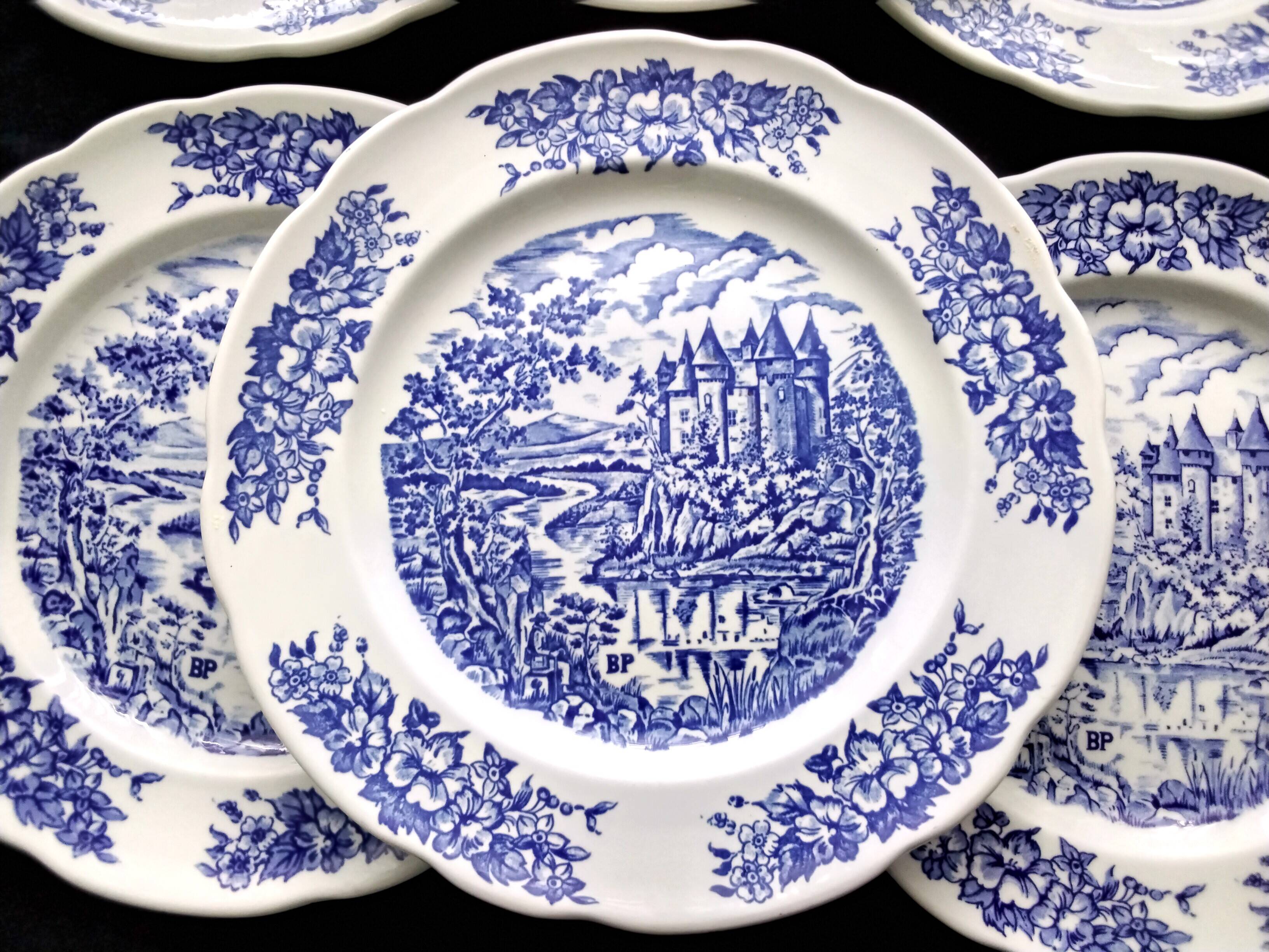 6 Vintage Pyroplan BP Advertising Porcelain Dinner Plates