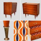 Vintage varnished teak chest of drawers 1970