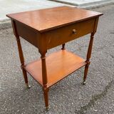 High bedside table in solid wood with drawers on casters