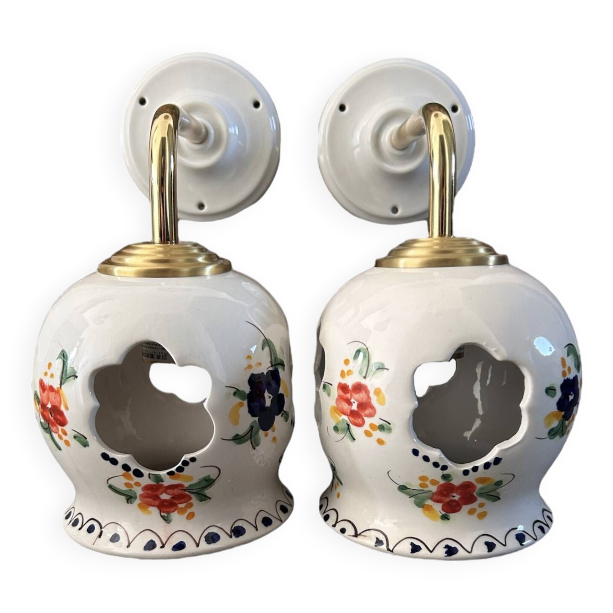 Pair of openwork ceramic wall lights