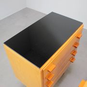 1960s František Mezulaník Mid-Century Maple Nightstands with Black and White Glass