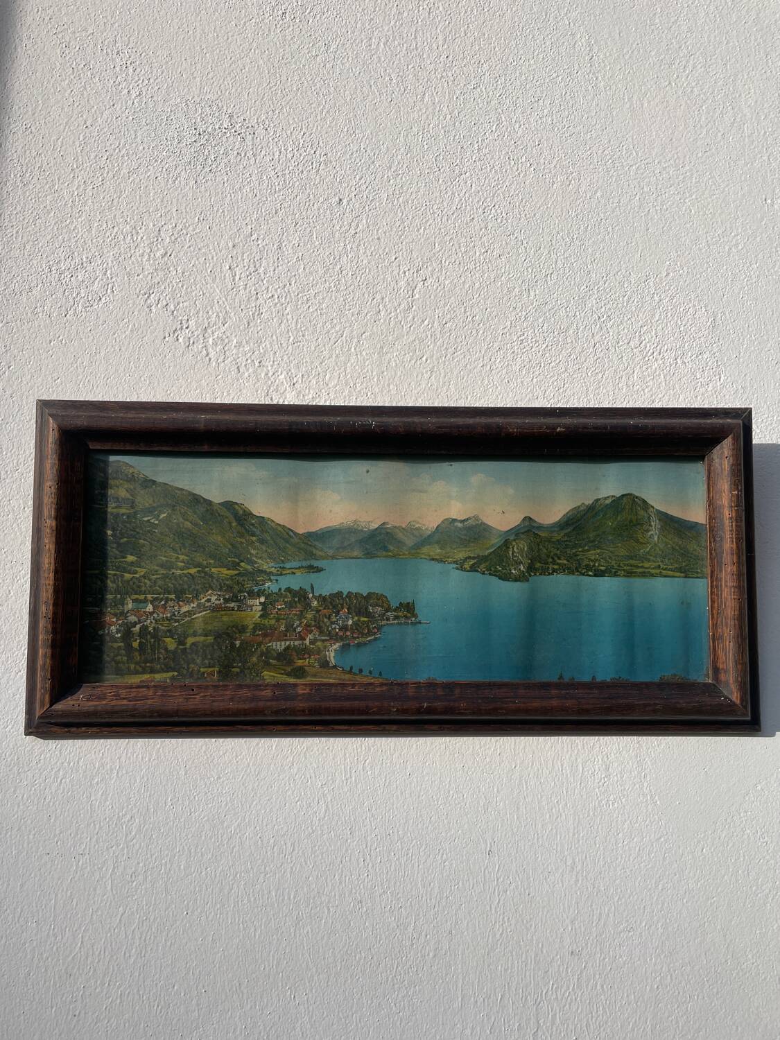 Vintage photographic print / Lake Annecy Alps / wooden frame