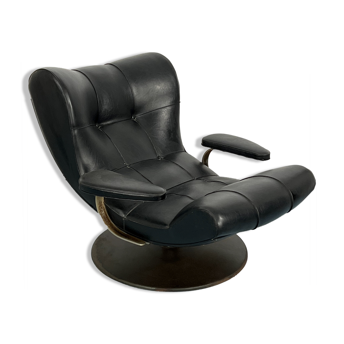 Vintage Italian black swivel armchair from 60s