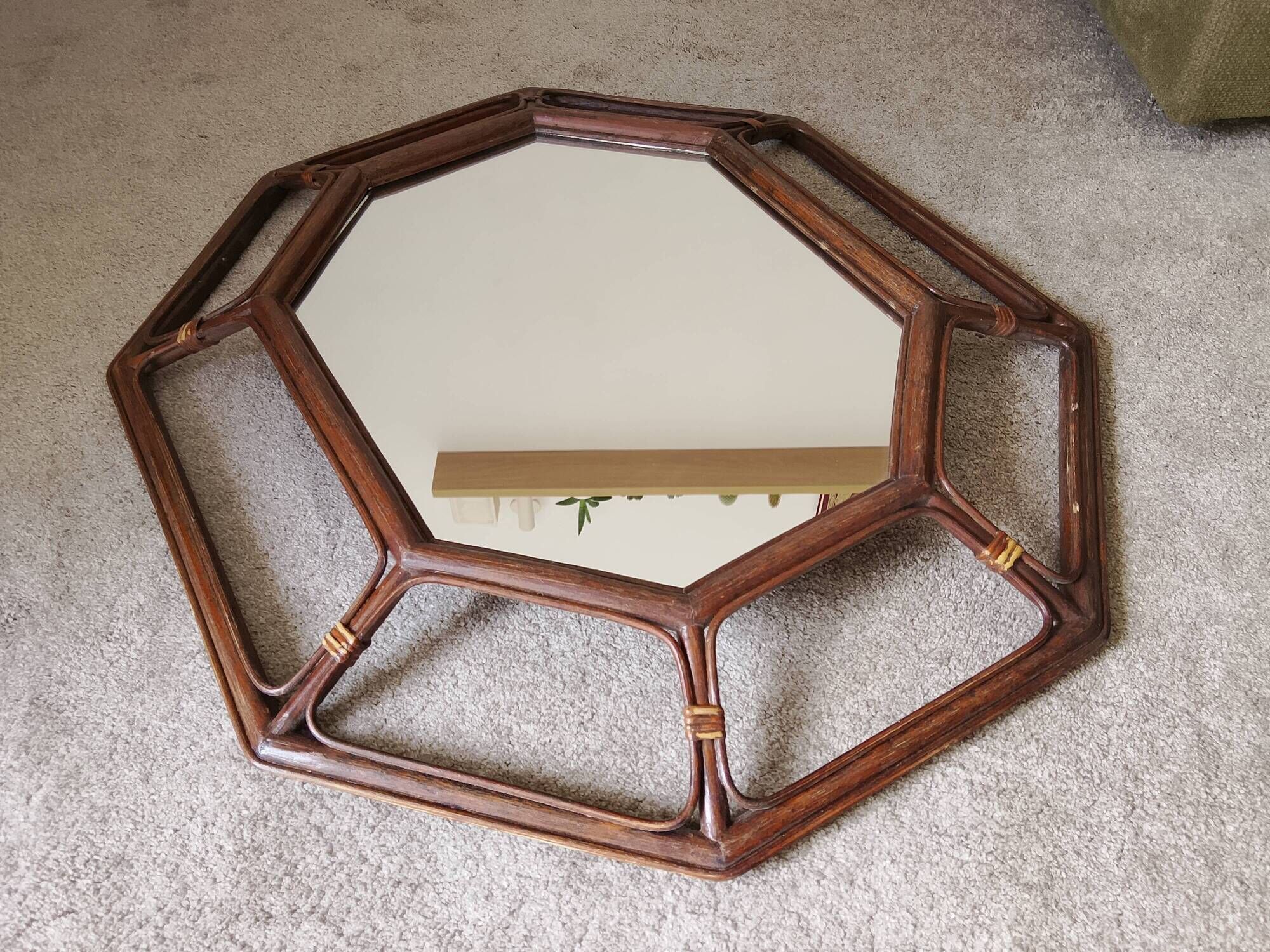 Vintage Italian mirror bamboo and rattan Riviera bohemian chic 1970s