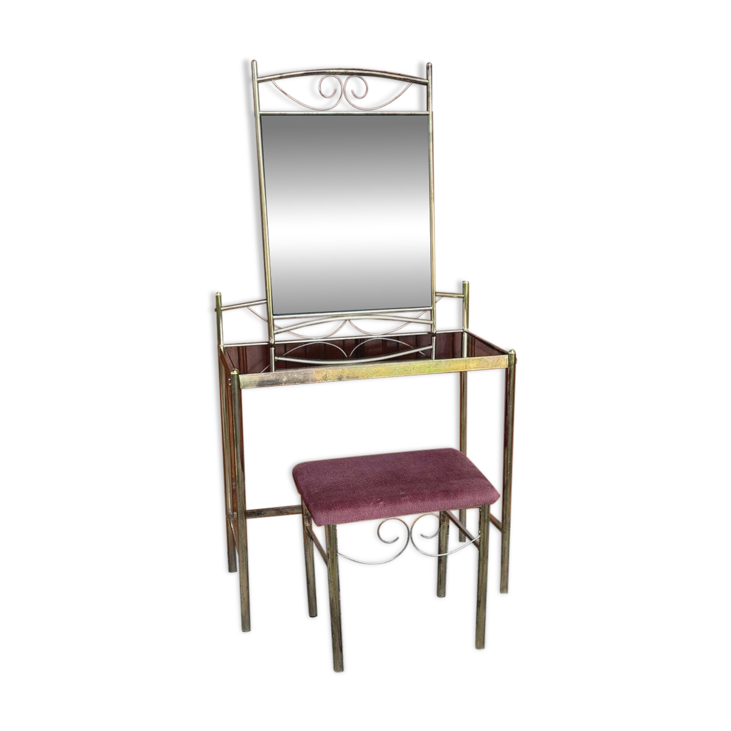 Vintage French Art Deco style vanity table in brass, 1960s, set of 3