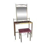 Coiffeuse vintage de style Art Déco français en laiton, années 1960, lot de 3