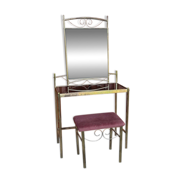 Coiffeuse vintage de style Art Déco français en laiton, années 1960, lot de 3