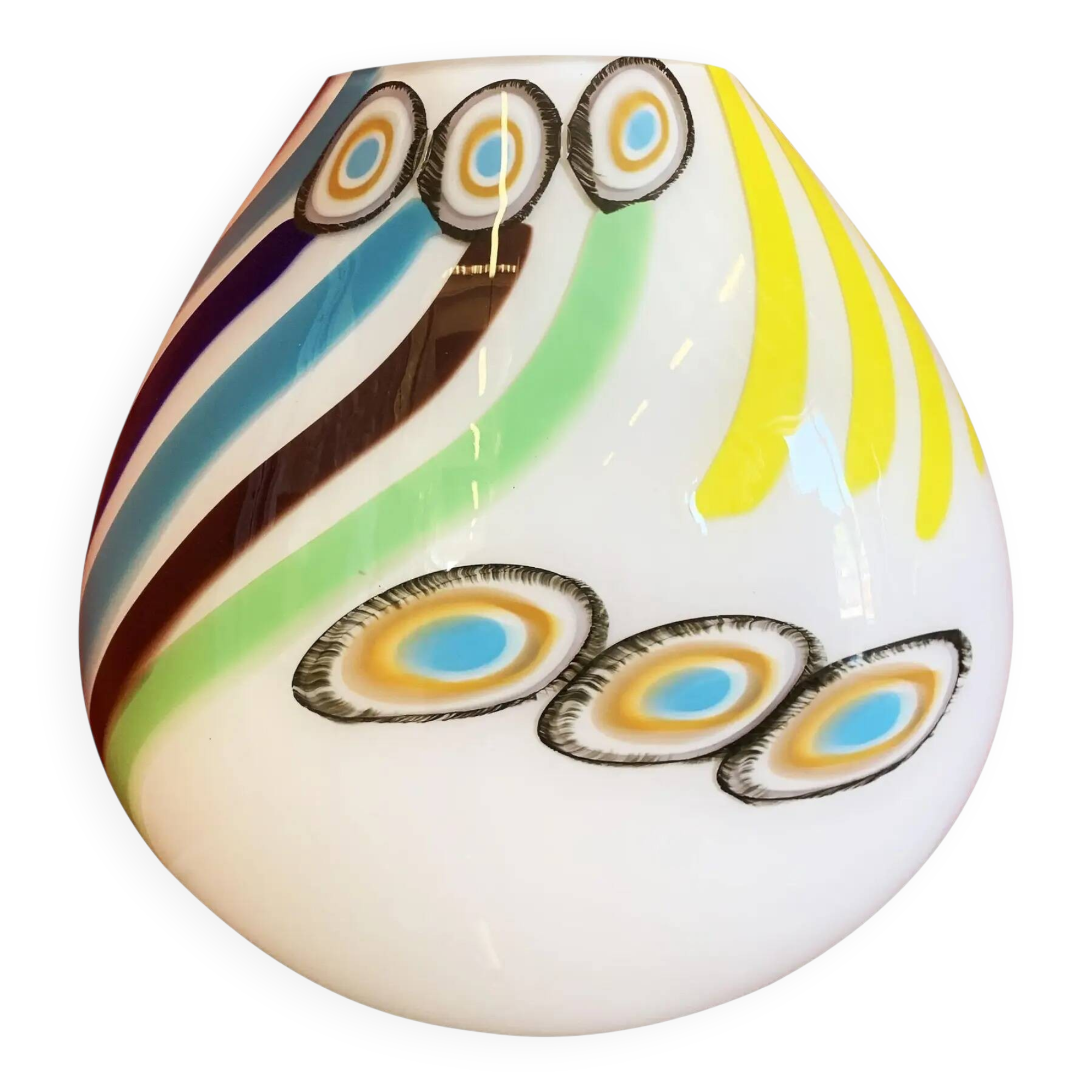 Milky-White Murano Glass Style Table Lamp Featuring a Multicoloured Reeds Vase
