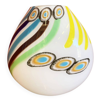 Milky-White Murano Glass Style Table Lamp Featuring a Multicoloured Reeds Vase