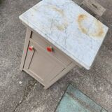 Vintage grey wooden bedside table with marble top - Germany 1950s