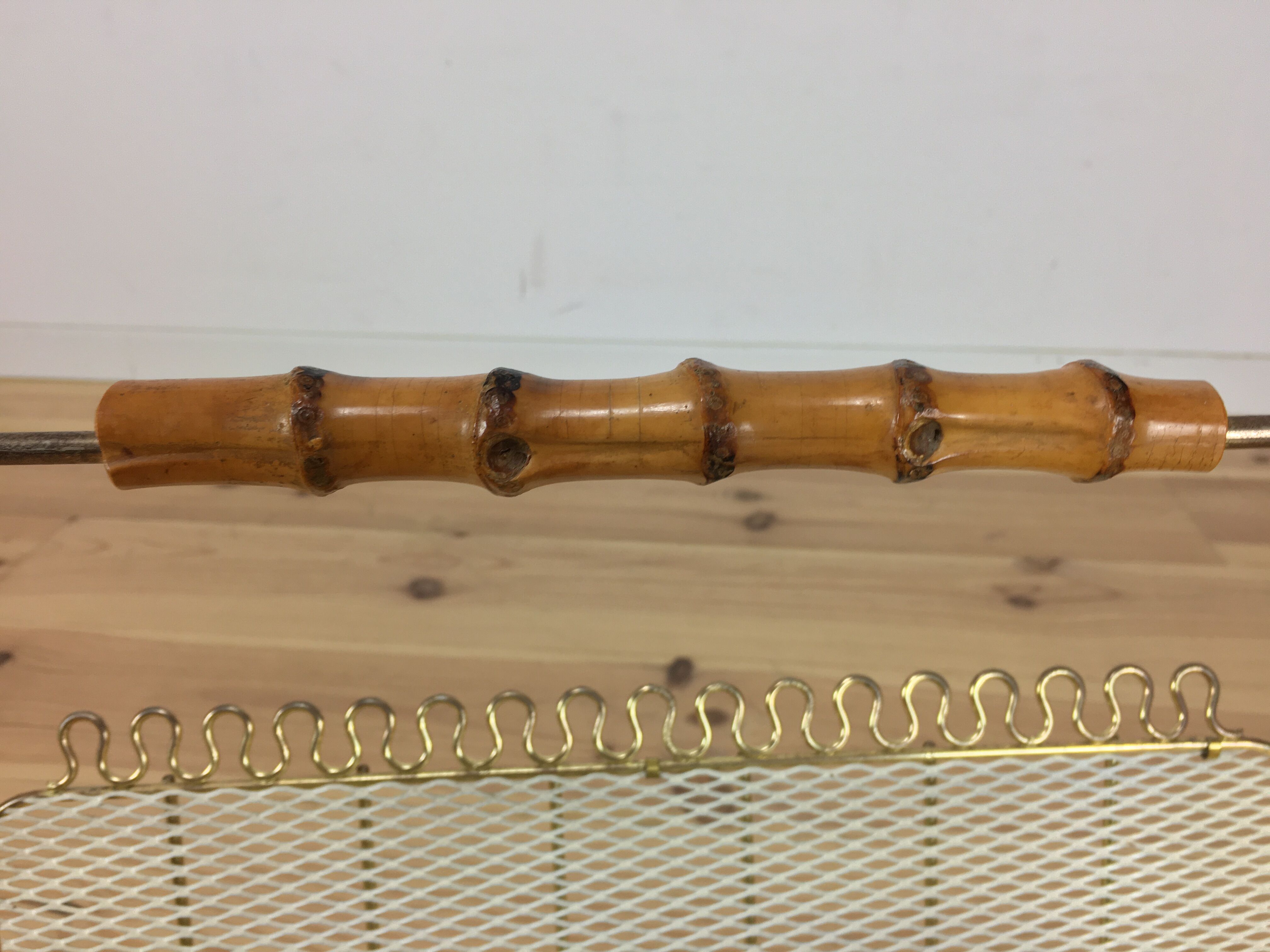 Magazine rack perforated sheet metal and bamboo, 50s