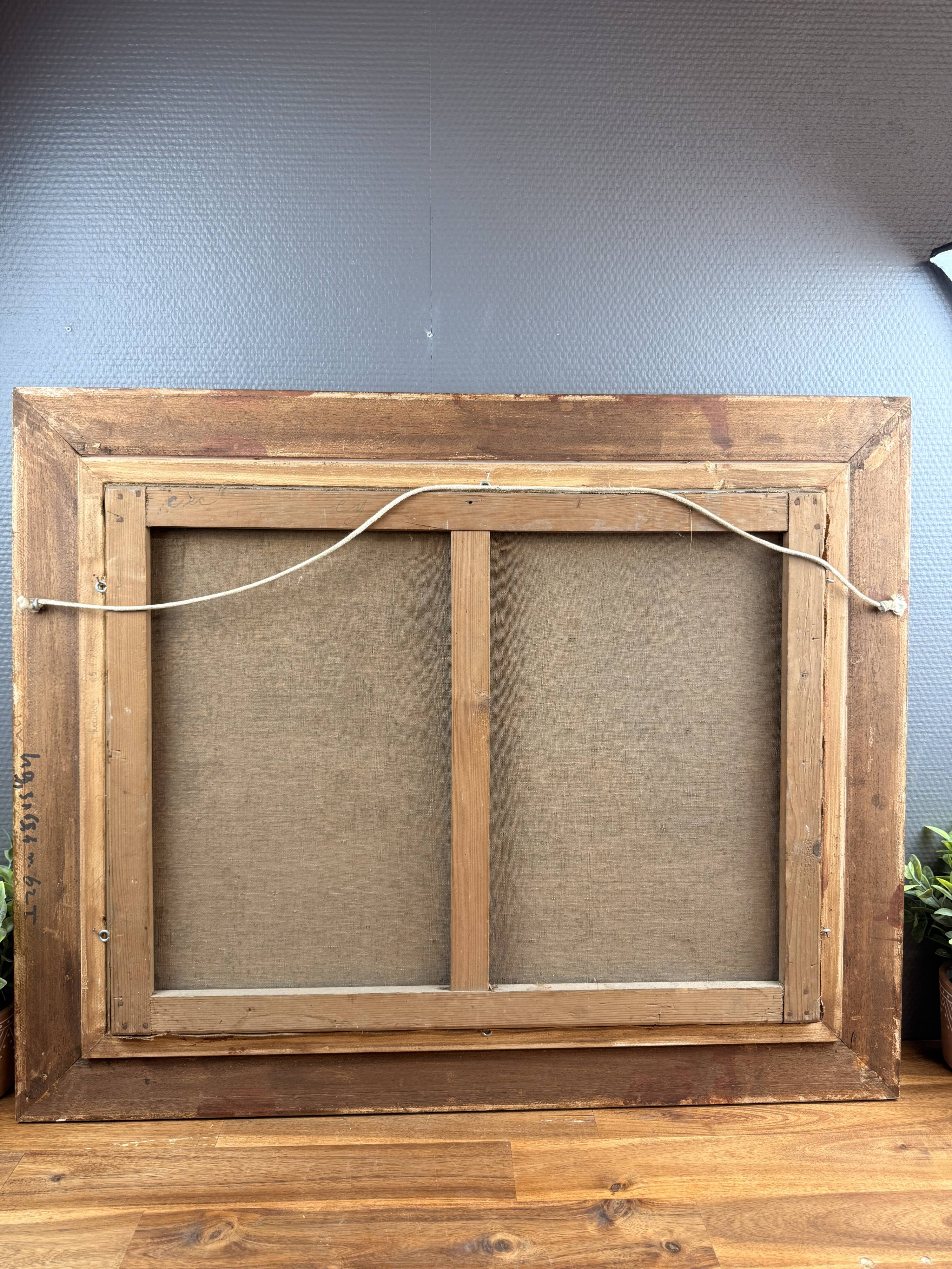 Oil on canvas landscape by the river – antique gilded frame