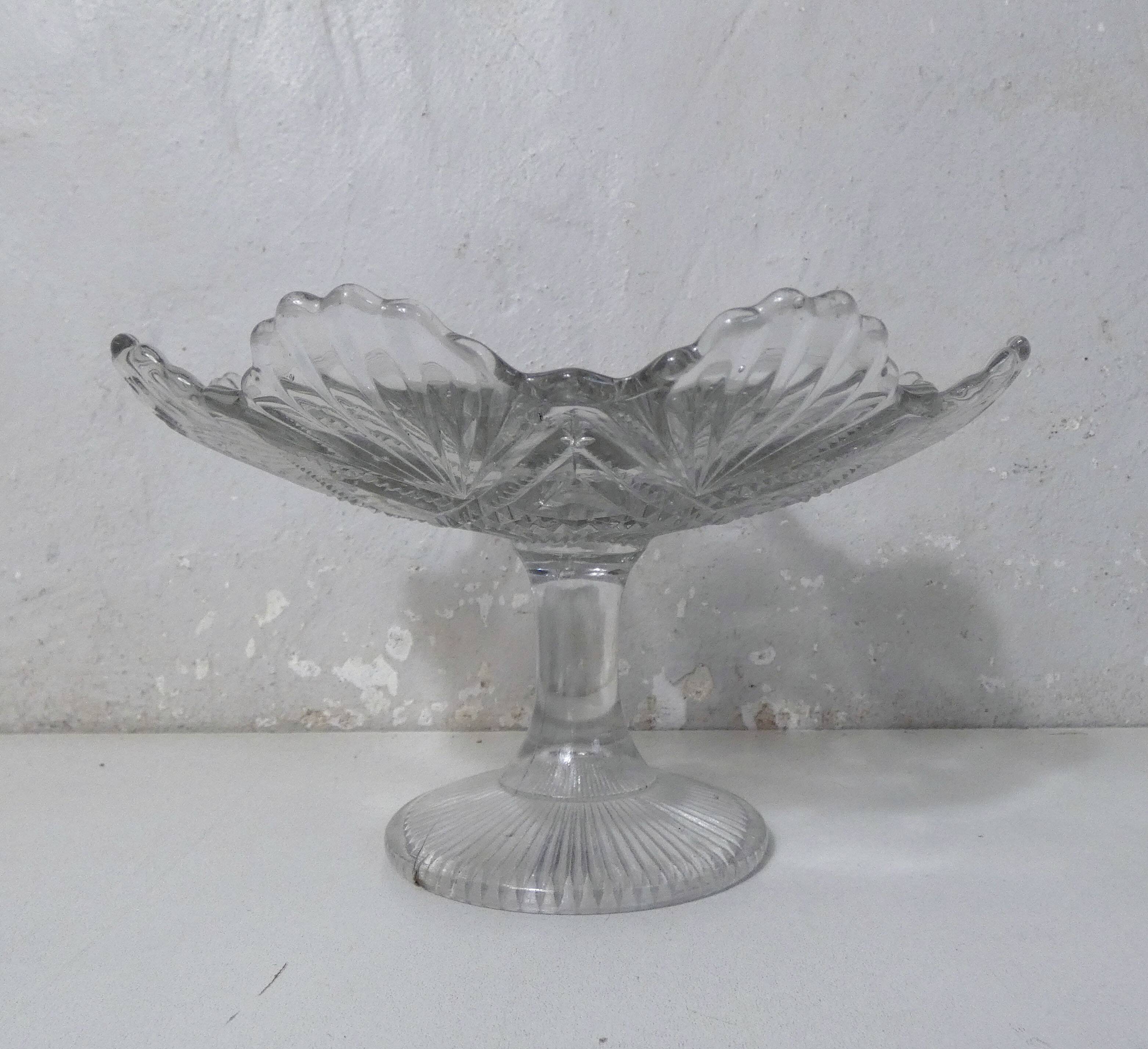 footed plate compote dish in molded glass
