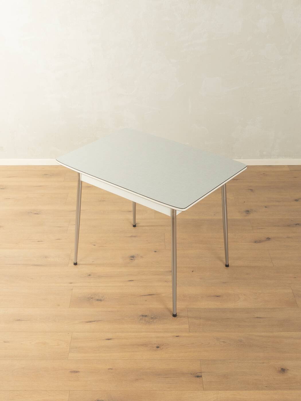 Vintage kitchen table with light grey Resopal and chrome, 1950s