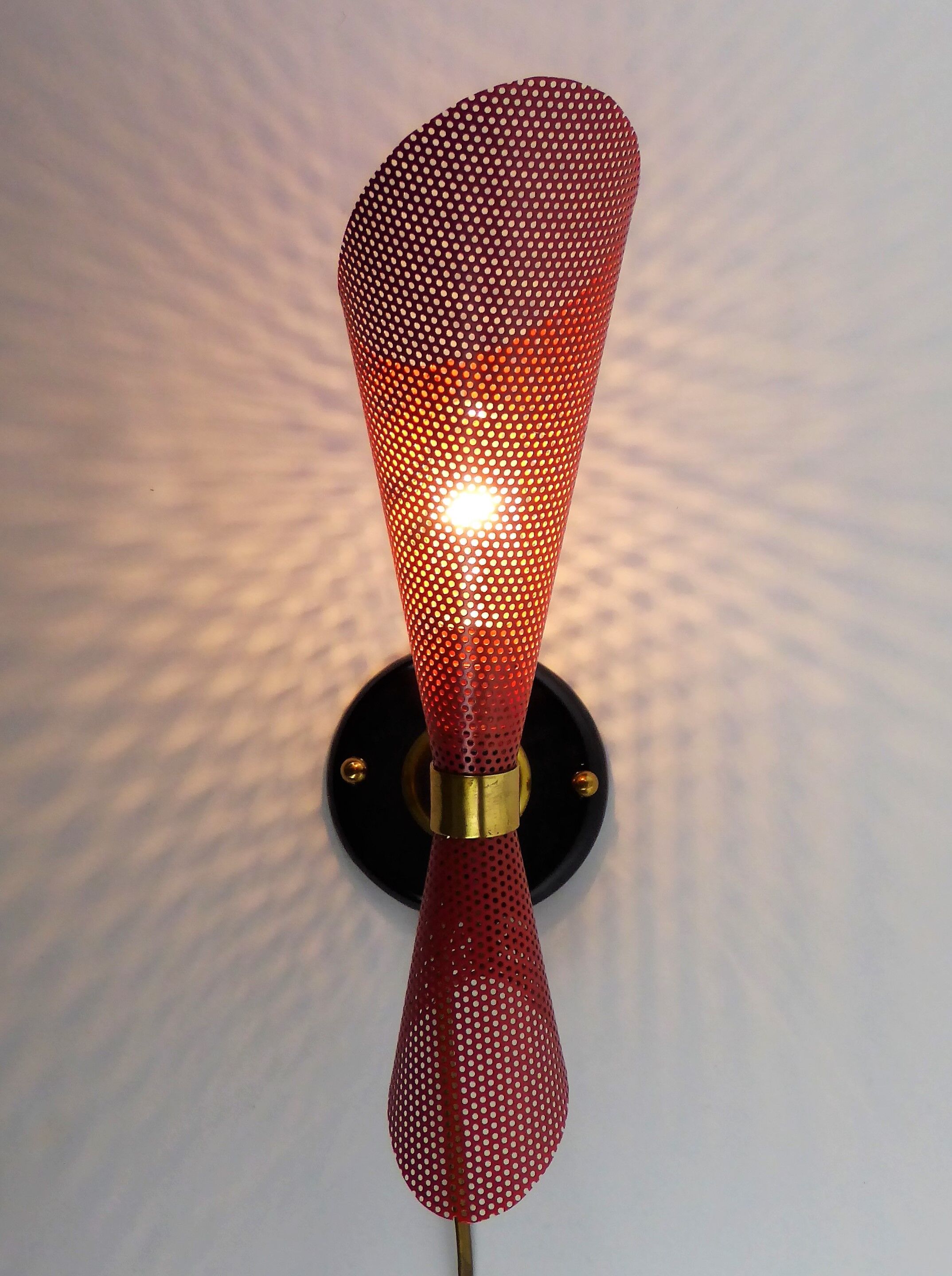 Sconce red and black perforated metal 1960