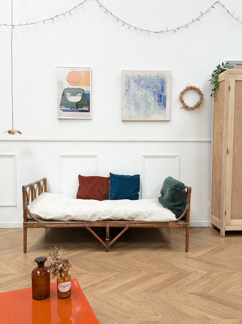 Vintage rattan bed from the 50s and 60s