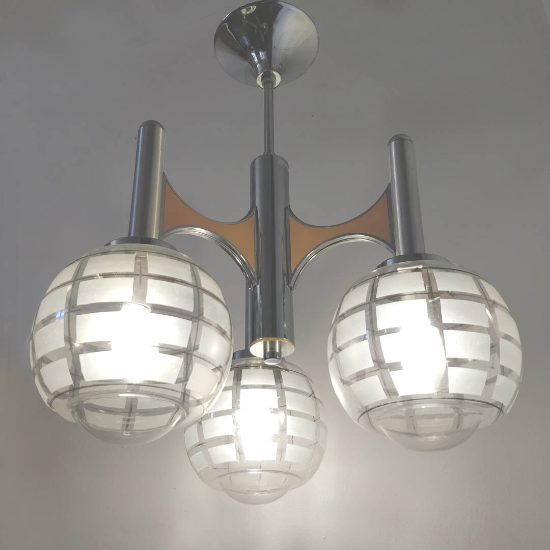 Seventies Targetti Sankey 3-globe suspension