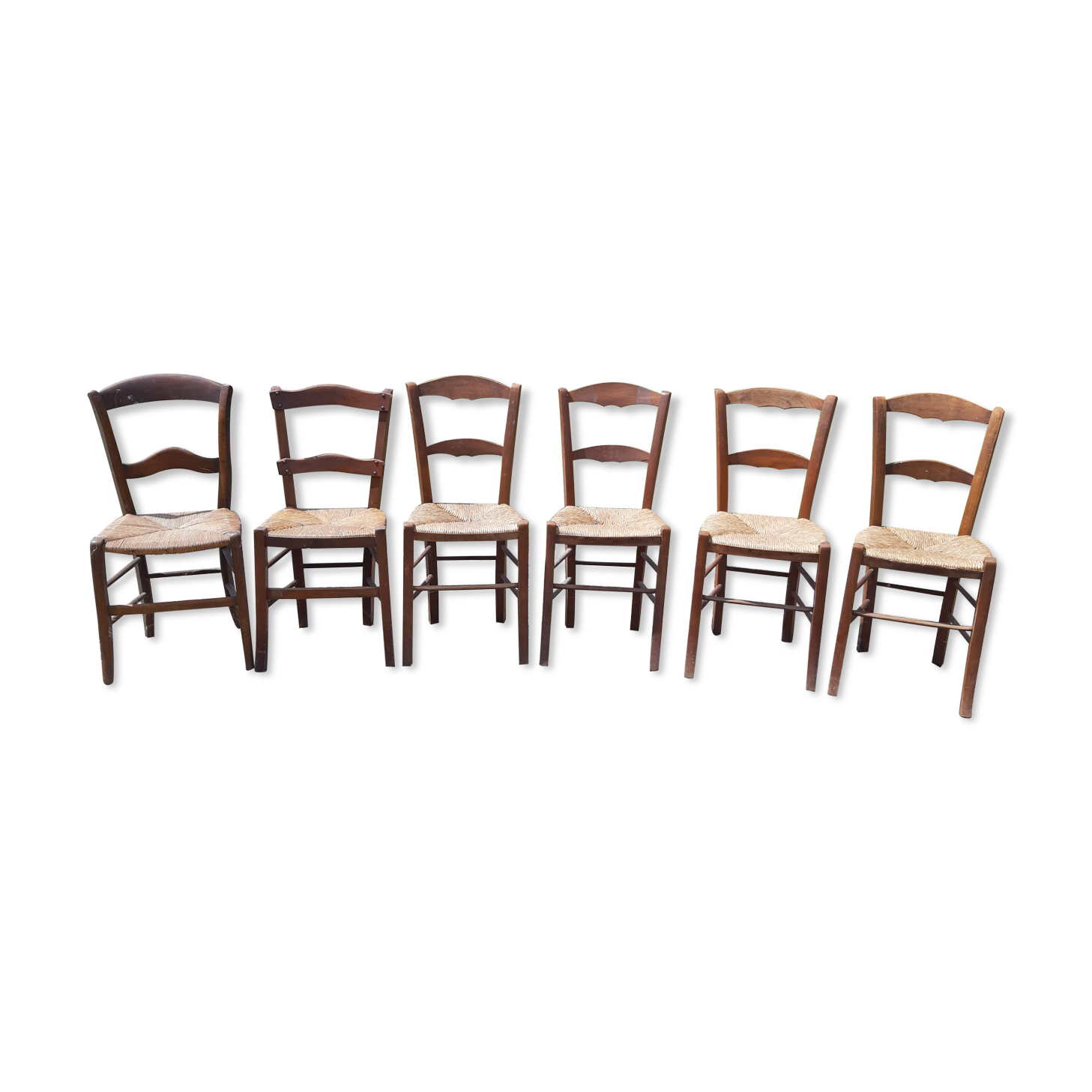 6 antique mulched chairs