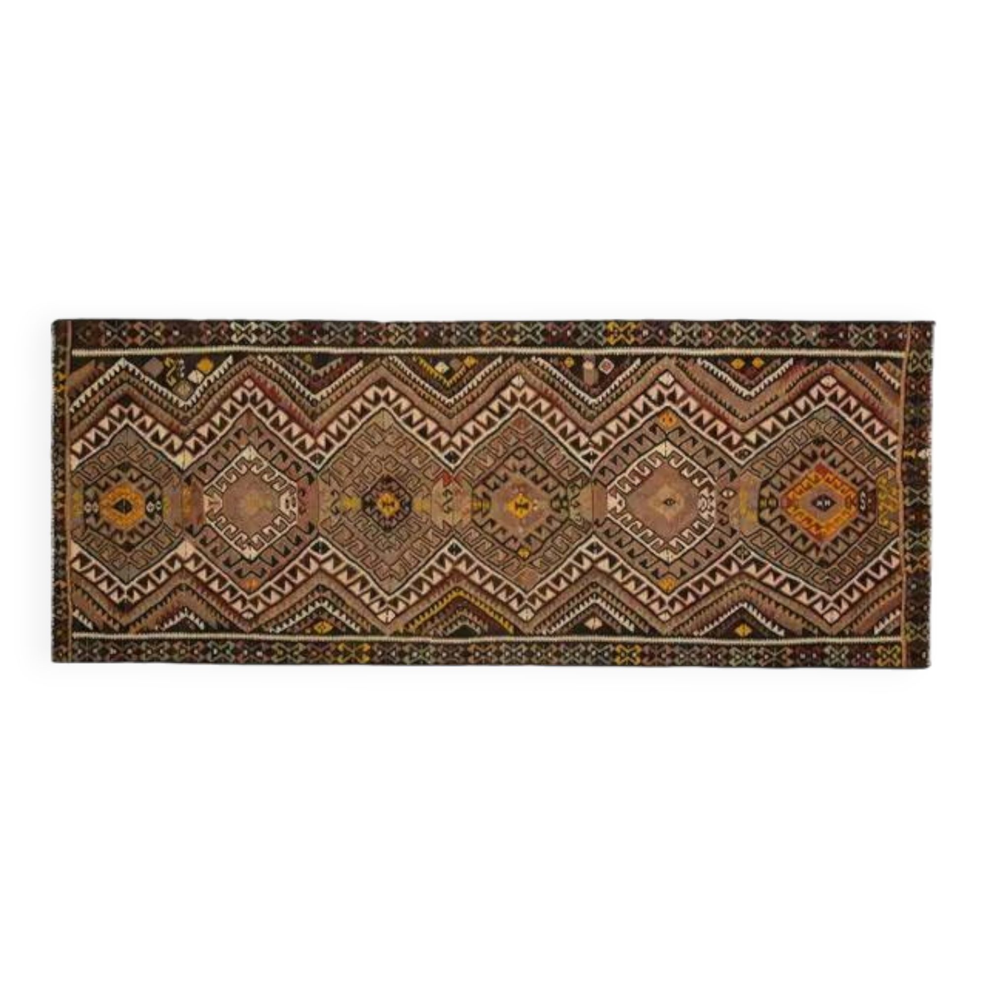 1970s Vintage Turkish Oushak Handmade Wool Cotton Orange Runner Rug 132X341