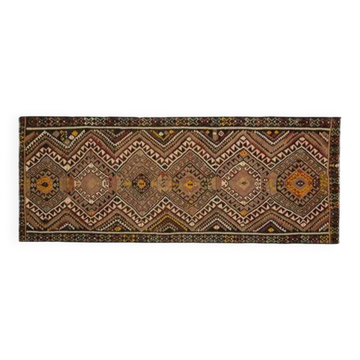Tapis de couloir vintage turc Oushak fait main en laine et coton, années 1970