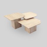 Set of 3 Nesting Tables, Italian Travetine, 1970s.