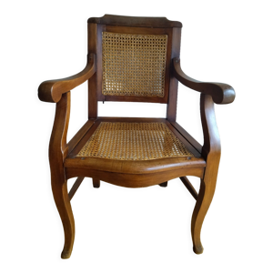 Fauteuil barbier noyer et canage