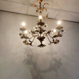 Lustre en métal doré et fleurs en verre, 1970