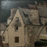 Huile sur toile encadrée " Vue sur le port " XX siècle