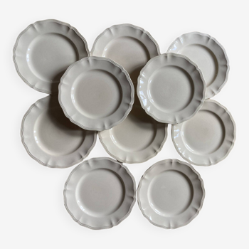 Set de 10 assiettes plates "Ivoire à godrons" Digoin Sarreguemines