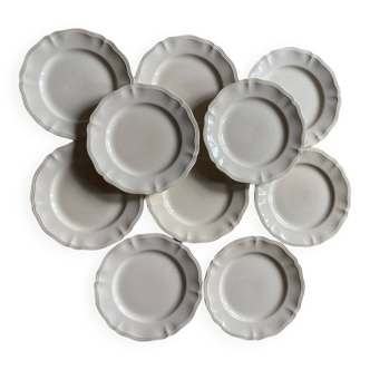 Set de 10 assiettes plates "Ivoire à godrons" Digoin Sarreguemines