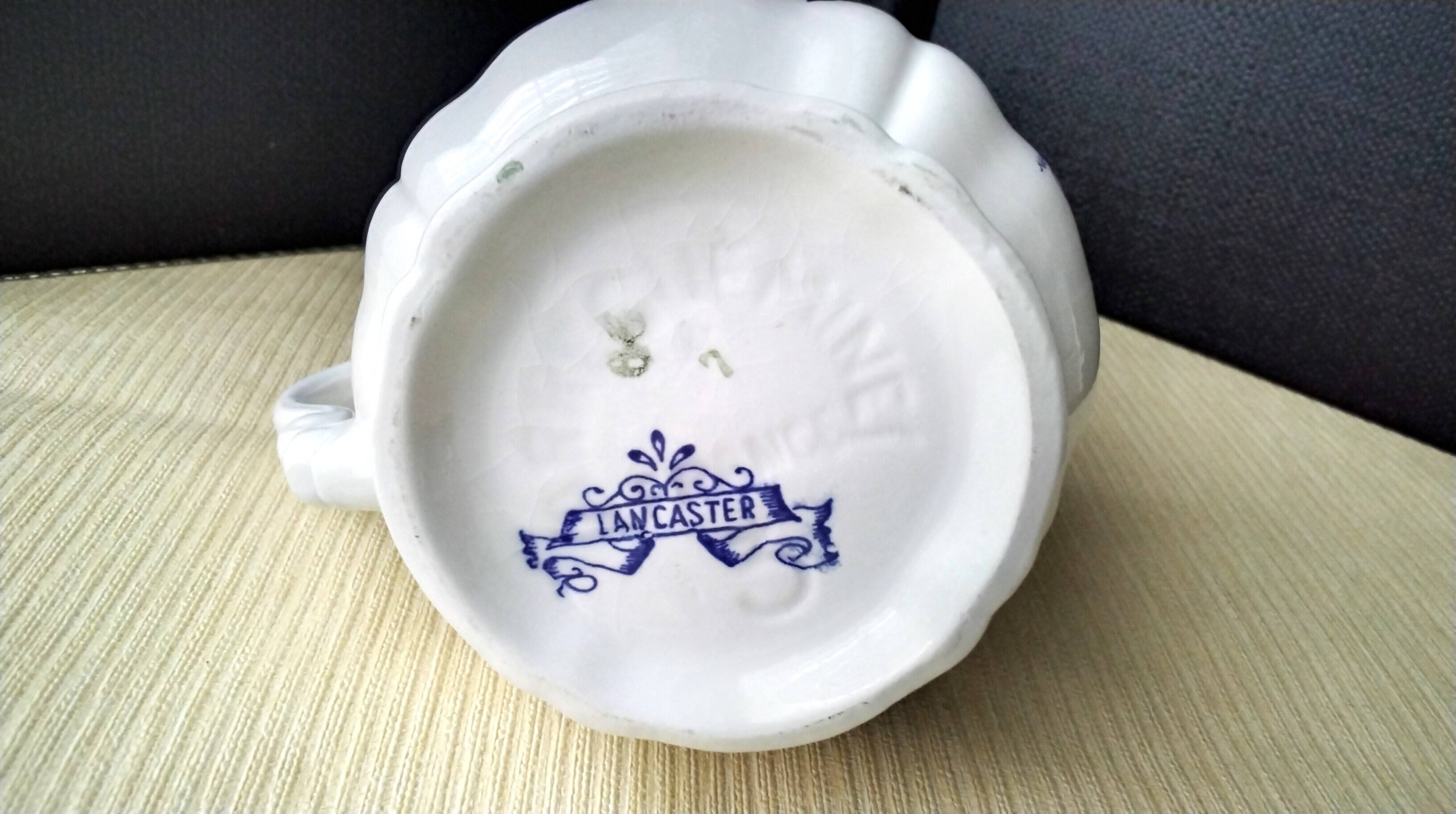 Milk jug, earthenware pitcher from Sarreguemines, Lancaster model.