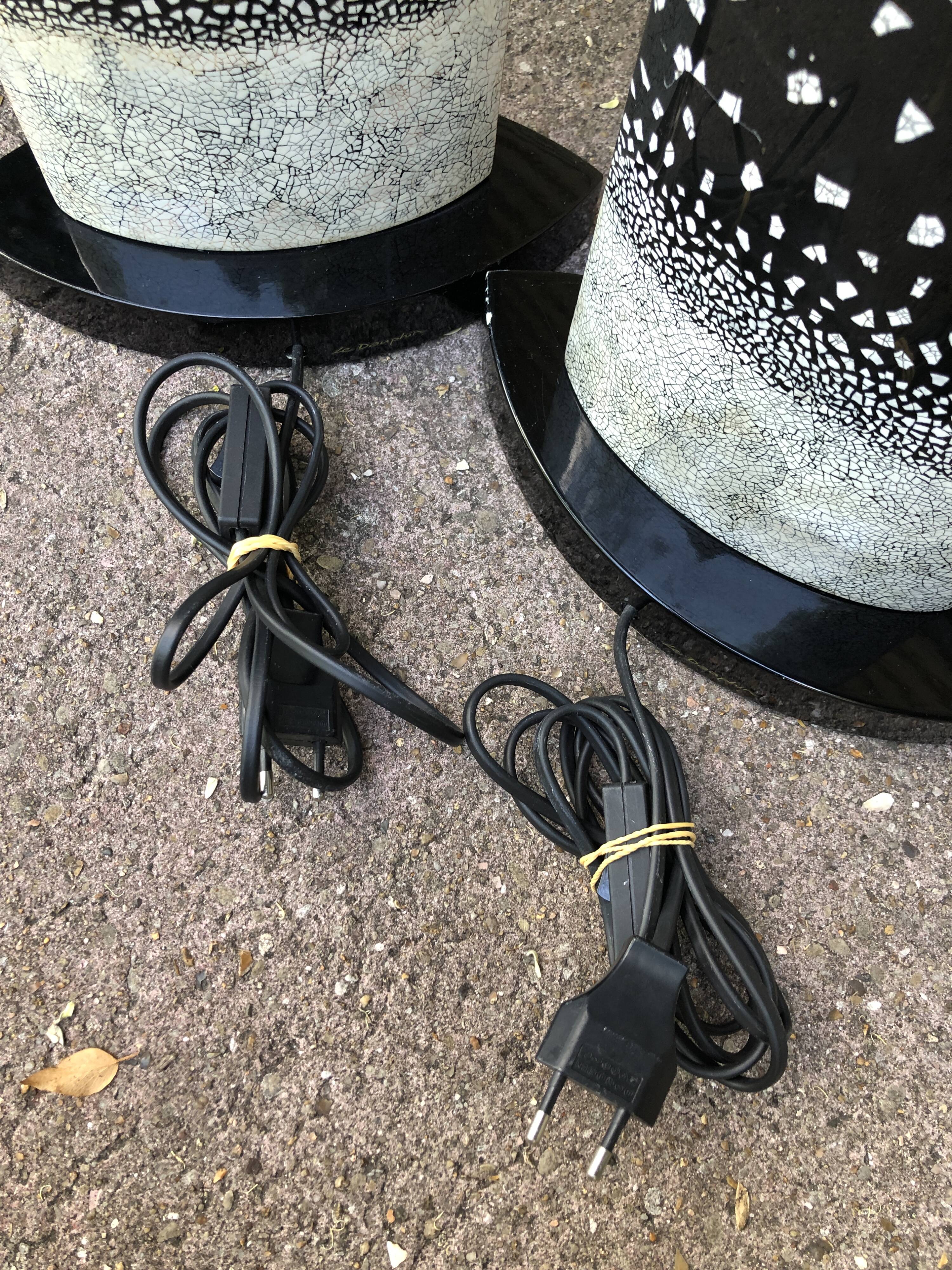 Pair of wooden lamp Maison Le Dauphin 80's