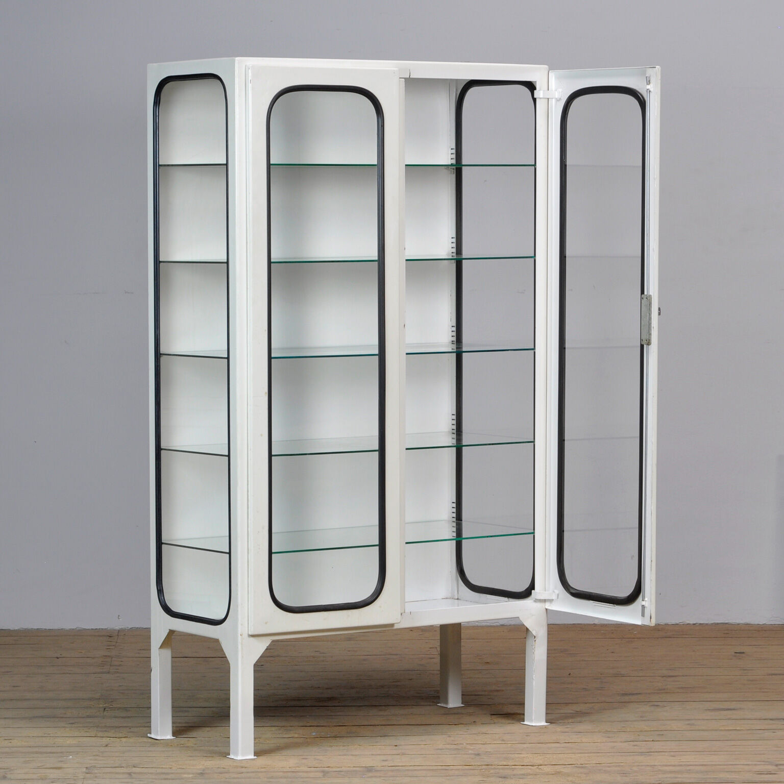 Vintage Glass & Iron Medical Cabinet, 1970s