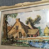 Framed painting at the cottage farmhouse farmhouse signed Corday