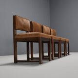 Set of 4 Minimalist Art Deco Dining Chairs in Cowhide, Netherlands, 1940s