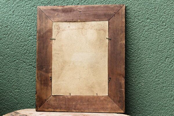 Miroir ancien, étain repoussé